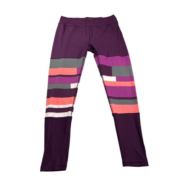 MTA Sport Womens Colorblock Leggings L Purple Multicolor Mesh Detail - Picture 1 of 4